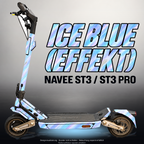 NAVEE ST3 / ST3 PRO SKIN | ICE BLUE (EFFEKT) – Designvisualisierung im Studio-Look mit Licht in der Skinfarbe; Scooter nicht enthalten, Beleuchtung separat erhältlich