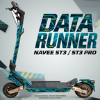 NAVEE ST3 / ST3 Pro Skin – DATA RUNNER – Designvisualisierung auf den geprüften ST3-Folienflächen. Scooter nicht enthalten. Reifenaufkleber separat erhältlich.