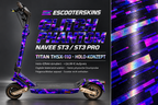 NAVEE ST3 / ST3 PRO SKIN | GLITCH PHANTOM – Holo-Effekt simuliert; +24,99 EUR Aufpreis. Digitale Materialsimulation, keine physische Druckprobe. Nur Body-Skin; Trittbrett und Felgenaufkleber separat; Scooter nicht enthalten.