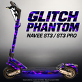 NAVEE ST3 / ST3 PRO SKIN | GLITCH PHANTOM – Designvisualisierung im Studio-Look mit Licht in der Skinfarbe; Scooter nicht enthalten, Beleuchtung separat erhältlich