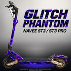 NAVEE ST3 / ST3 PRO SKIN | GLITCH PHANTOM – Designvisualisierung im Studio-Look mit Licht in der Skinfarbe; Scooter nicht enthalten, Beleuchtung separat erhältlich
