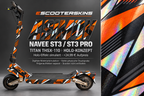 NAVEE ST3 / ST3 PRO SKIN | ASIMOV – Holo-Effekt simuliert; +24,99 EUR Aufpreis. Digitale Materialsimulation, keine physische Druckprobe. Nur Body-Skin; Trittbrett und Felgenaufkleber separat; Scooter nicht enthalten.