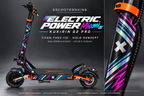 KUKIRIN G2 PRO SKIN | ELECTRIC POWER MIAMI – Holo-Effekt simuliert; +24,99 EUR Aufpreis. Digitale Materialsimulation, keine physische Druckprobe. Nur Body-Skin; Scooter und Felgenaufkleber nicht enthalten.