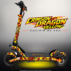 KUKIRIN G2 PRO SKIN | CRIMSON DRAGON YELLOW – Designvisualisierung im Studio-Look mit Licht in der Skinfarbe; Scooter nicht enthalten, Beleuchtung separat erhältlich
