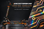 KUKIRIN G2 PRO SKIN | COPPER TRACE – Holo-Effekt simuliert; +24,99 EUR Aufpreis. Digitale Materialsimulation, keine physische Druckprobe. Nur Body-Skin; Scooter und Felgenaufkleber nicht enthalten.