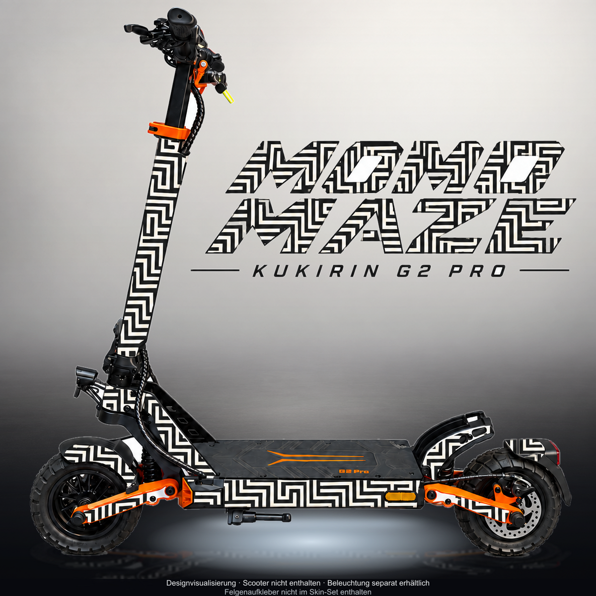 KUKIRIN G2 PRO SKIN | MONO MAZE – Designvisualisierung mit Licht in der Skinfarbe; Scooter nicht enthalten, Beleuchtung separat erhältlich