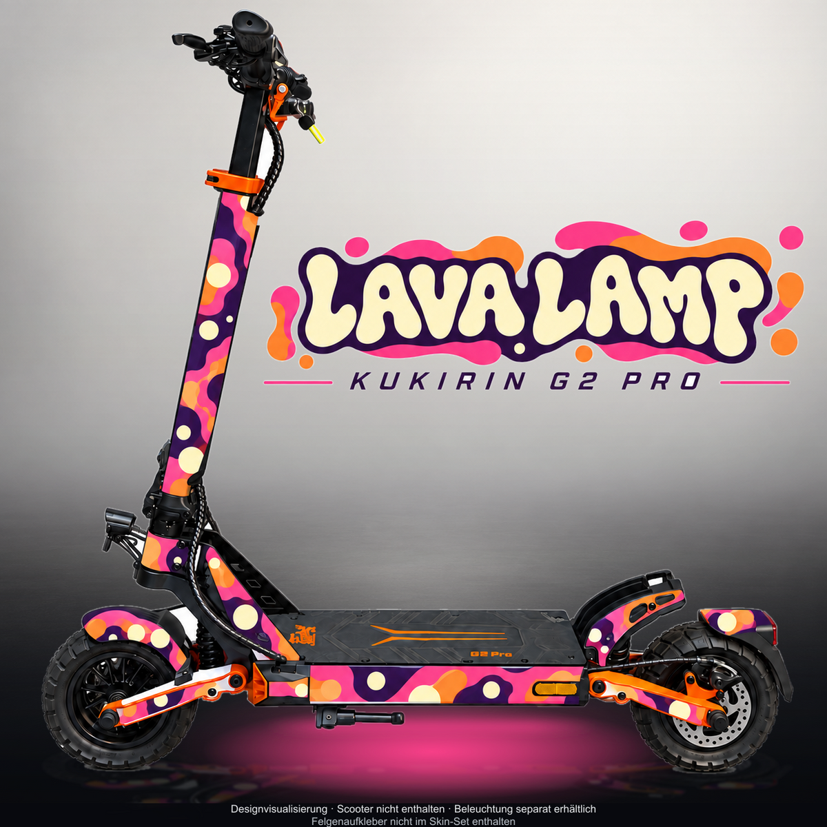 KUKIRIN G2 PRO SKIN | LAVA LAMP – Designvisualisierung mit Licht in der Skinfarbe; Scooter nicht enthalten, Beleuchtung separat erhältlich