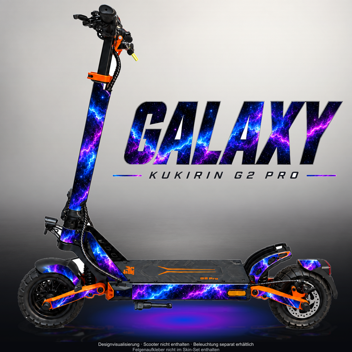 KUKIRIN G2 PRO SKIN | GALAXY – Designvisualisierung mit Licht in der Skinfarbe; Scooter nicht enthalten, Beleuchtung separat erhältlich