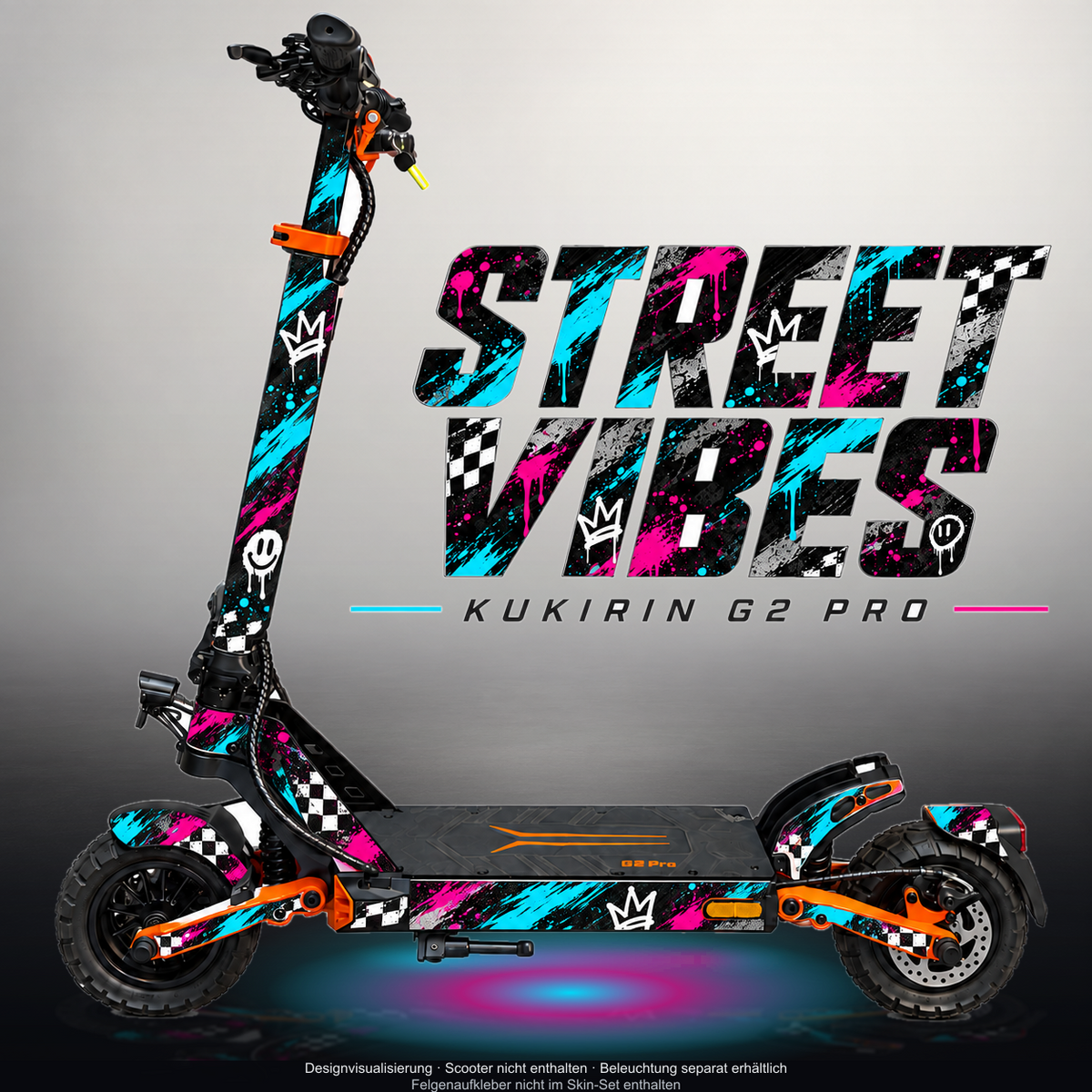 KUKIRIN G2 PRO SKIN | STREET VIBES – Designvisualisierung mit Licht in der Skinfarbe; Scooter nicht enthalten, Beleuchtung separat erhältlich