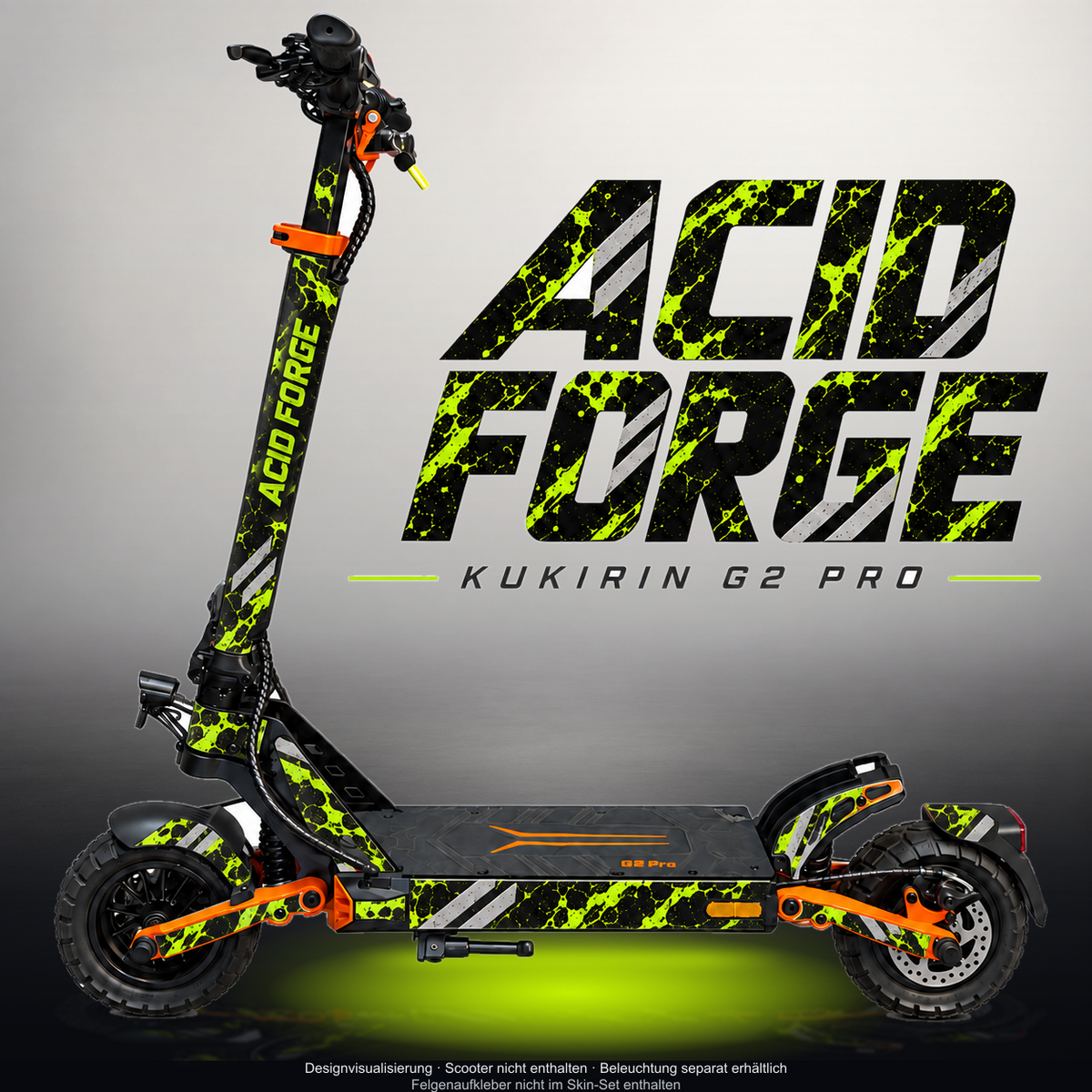 KUKIRIN G2 PRO SKIN | ACID FORGE – Designvisualisierung mit Licht in der Skinfarbe; Scooter nicht enthalten, Beleuchtung separat erhältlich