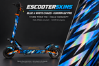 KUKIRIN G2 PRO SKIN | BLUE & WHITE CHAOS – Holo-Effekt simuliert; +24,99 EUR Aufpreis. Digitale Materialsimulation, keine physische Druckprobe. Nur Body-Skin; Scooter und Felgenaufkleber nicht enthalten.