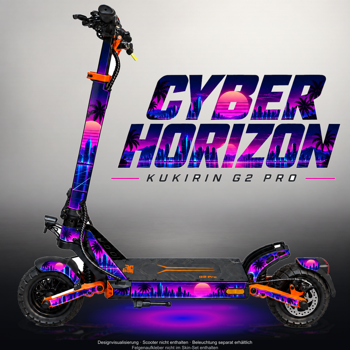 KUKIRIN G2 PRO SKIN | CYBER HORIZON – Designvisualisierung mit Licht in der Skinfarbe; Scooter nicht enthalten, Beleuchtung separat erhältlich