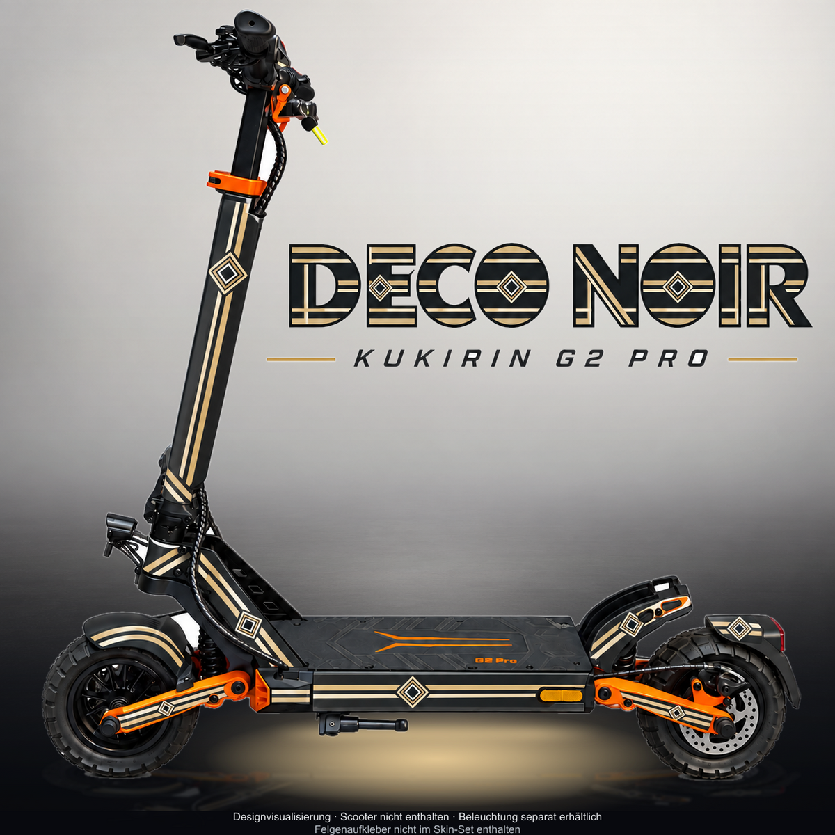 KUKIRIN G2 PRO SKIN | DECO NOIR – Designvisualisierung mit Licht in der Skinfarbe; Scooter nicht enthalten, Beleuchtung separat erhältlich