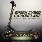 KUKIRIN G2 PRO SKIN | GREEN CYBER CAMOUFLAGE – Designvisualisierung im Studio-Look mit Licht in der Skinfarbe; Scooter nicht enthalten, Beleuchtung separat erhältlich