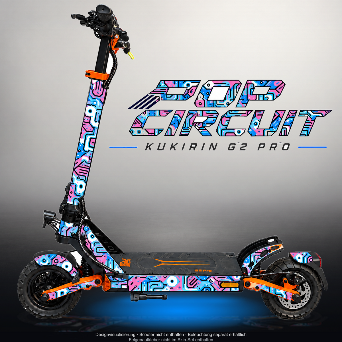 KUKIRIN G2 PRO SKIN | POP CIRCUIT – Designvisualisierung mit Licht in der Skinfarbe; Scooter nicht enthalten, Beleuchtung separat erhältlich