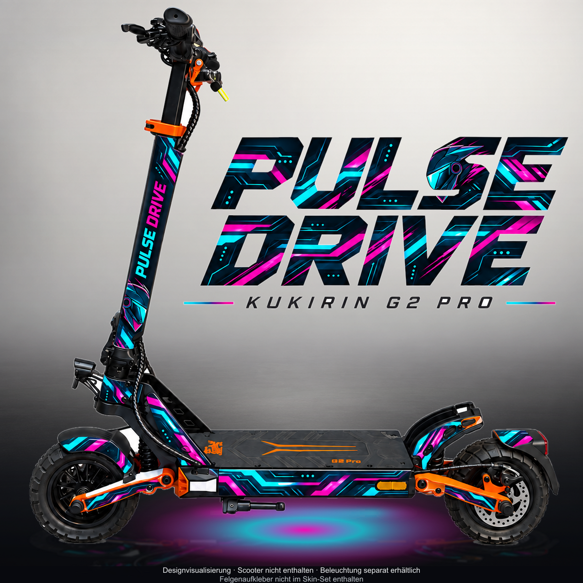 KUKIRIN G2 PRO SKIN | PULSE DRIVE – Designvisualisierung mit Licht in der Skinfarbe; Scooter nicht enthalten, Beleuchtung separat erhältlich