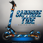 KUKIRIN G2 PRO SKIN | SAPPHIRE TIDE – Designvisualisierung im Studio-Look mit Licht in der Skinfarbe; Scooter nicht enthalten, Beleuchtung separat erhältlich