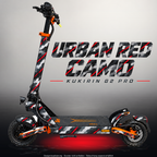 KUKIRIN G2 PRO SKIN | URBAN RED CAMO – Designvisualisierung im Studio-Look mit Licht in der Skinfarbe; Scooter nicht enthalten, Beleuchtung separat erhältlich