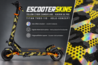 KUKIRIN G2 PRO SKIN | YELLOW CYBER CAMOUFLAGE – Holo-Effekt simuliert; +24,99 EUR Aufpreis. Digitale Materialsimulation, keine physische Druckprobe. Nur Body-Skin; Trittbrett und Felgenaufkleber separat; Scooter nicht enthalten.