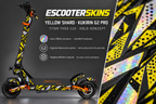KUKIRIN G2 PRO SKIN | YELLOW SHARD – Holo-Effekt simuliert; +24,99 EUR Aufpreis. Digitale Materialsimulation, keine physische Druckprobe. Nur Body-Skin; Trittbrett und Felgenaufkleber separat; Scooter nicht enthalten.