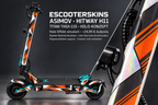 HITWAY H11 SKIN | ASIMOV – Holo-Effekt simuliert; +24,99 EUR Aufpreis. Digitale Materialsimulation, keine physische Druckprobe. Nur Body-Skin; Scooter und Felgenaufkleber nicht enthalten.
