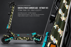 HITWAY H11 SKIN | GREEN CYBER CAMOUFLAGE – Holo-Effekt simuliert; +24,99 EUR Aufpreis. Digitale Materialsimulation, keine physische Druckprobe. Nur Body-Skin; Scooter und Felgenaufkleber nicht enthalten.