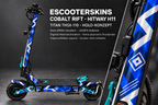 HITWAY H11 SKIN | COBALT RIFT – Holo-Effekt simuliert; +24,99 EUR Aufpreis. Digitale Materialsimulation, keine physische Druckprobe. Nur Body-Skin; Scooter und Felgenaufkleber nicht enthalten.