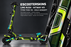 HITWAY H11 SKIN | LIME RUSH – Holo-Effekt simuliert; +24,99 EUR Aufpreis. Digitale Materialsimulation, keine physische Druckprobe. Nur Body-Skin; Scooter und Felgenaufkleber nicht enthalten.
