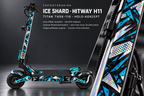 HITWAY H11 SKIN | ICE SHARD – Holo-Effekt simuliert; +24,99 EUR Aufpreis. Digitale Materialsimulation, keine physische Druckprobe. Nur Body-Skin; Scooter und Felgenaufkleber nicht enthalten.