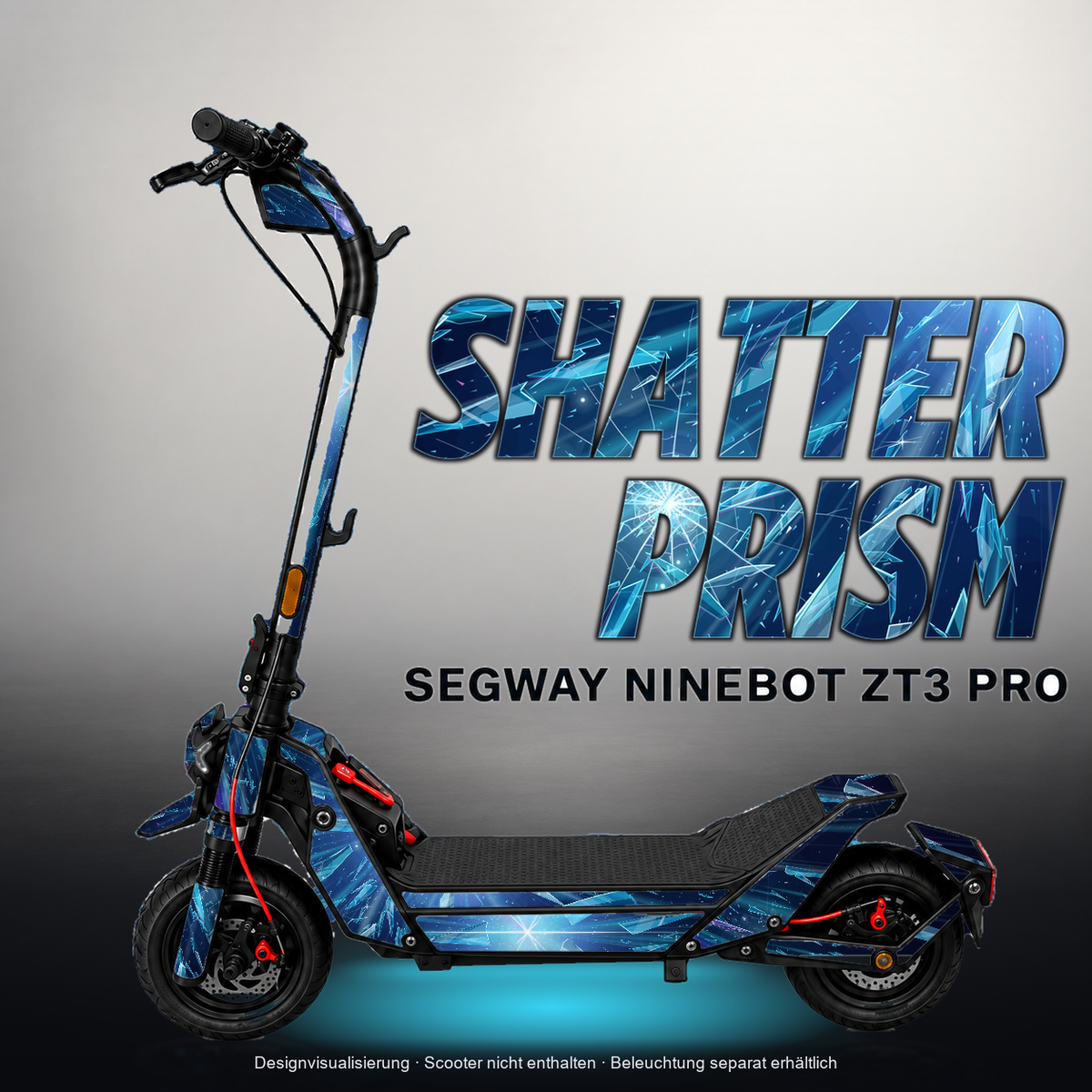 SEGWAY NINEBOT ZT3 PRO / ZT3 PRO D SKIN | SHATTER PRISM – Designvisualisierung mit Licht in der Skinfarbe; Scooter nicht enthalten, Beleuchtung separat erhältlich
