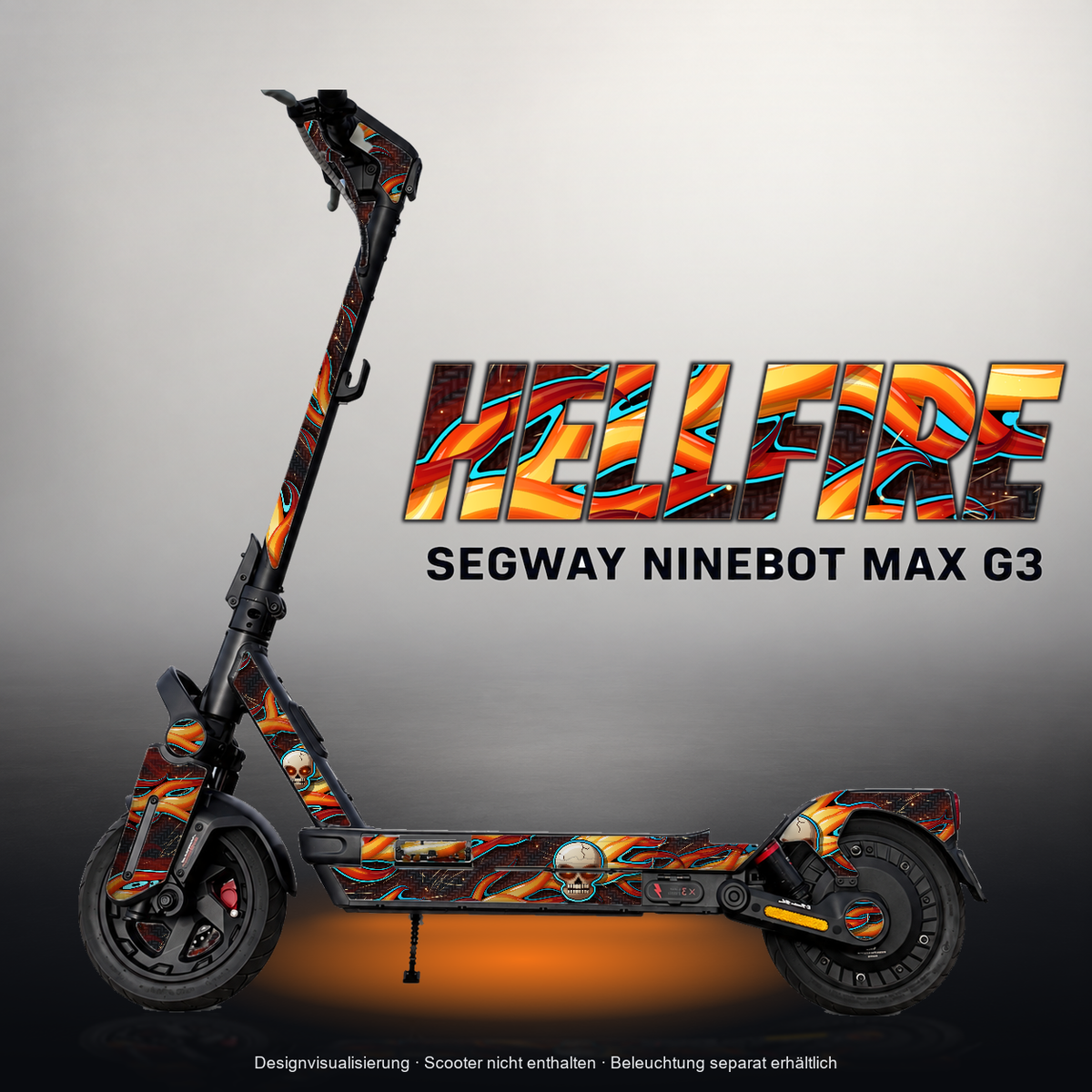 SEGWAY NINEBOT G3 / G3 D / G3 E SKIN | HELLFIRE – Designvisualisierung mit Licht in der Skinfarbe; Scooter nicht enthalten, Beleuchtung separat erhältlich