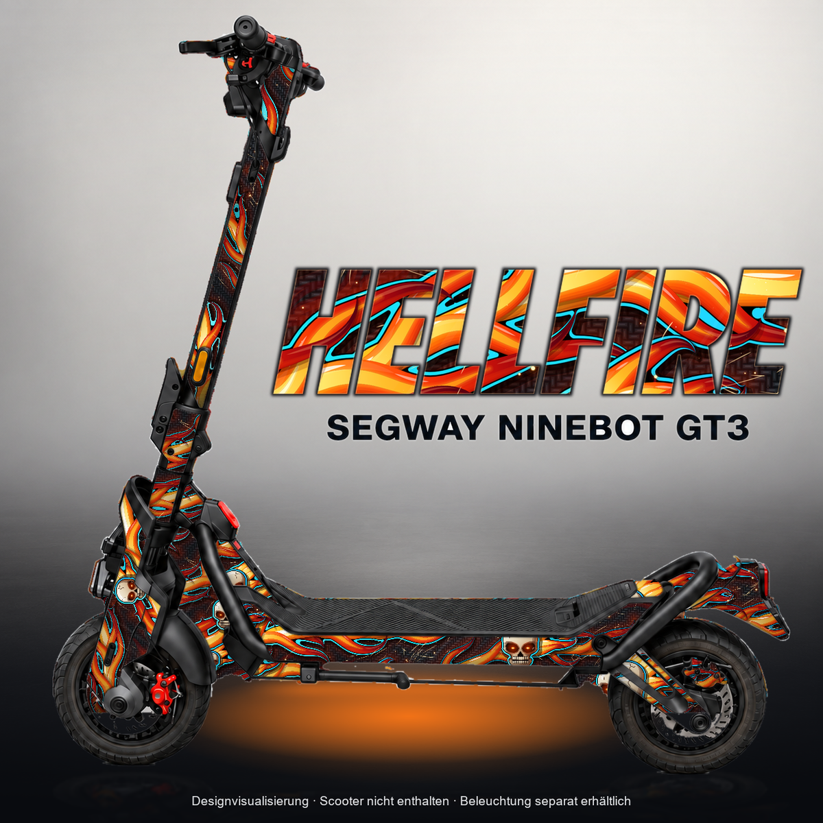 SEGWAY NINEBOT GT3 SKIN | HELLFIRE – Designvisualisierung mit Licht in der Skinfarbe; Scooter nicht enthalten, Beleuchtung separat erhältlich