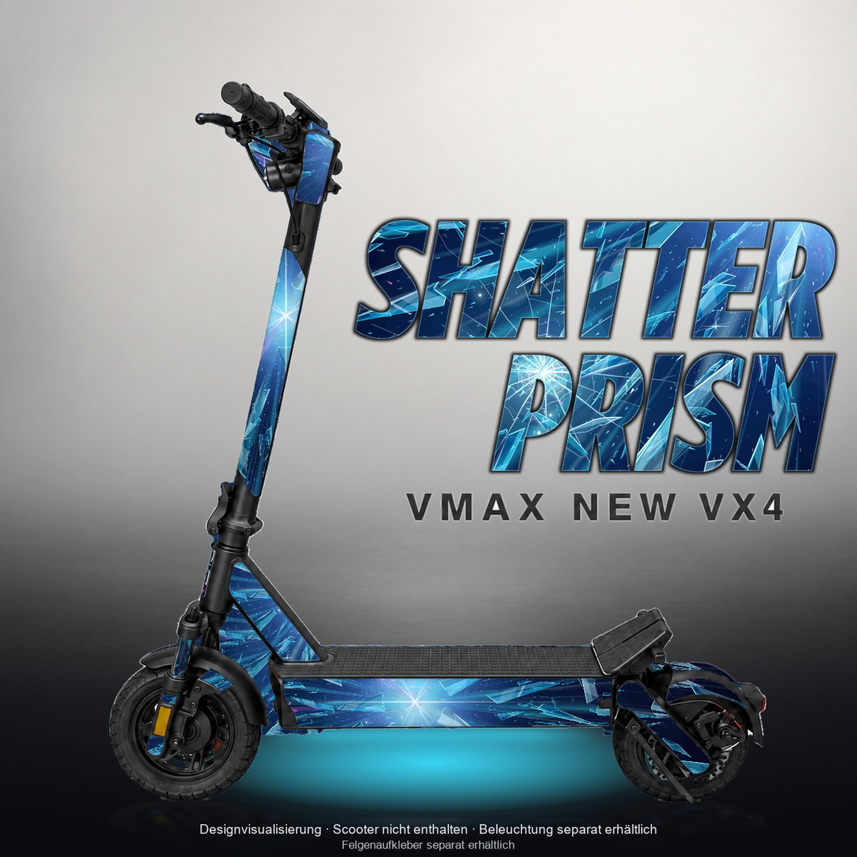 VMAX NEW VX4 SKIN | SHATTER PRISM – Designvisualisierung mit Licht in der Skinfarbe; Scooter nicht enthalten, Beleuchtung separat erhältlich