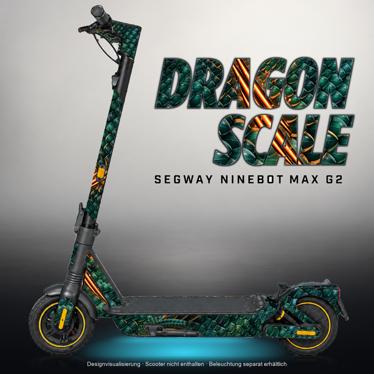 SEGWAY NINEBOT G2 MAX SKIN | DRAGON SCALE – Designvisualisierung mit Licht in der Skinfarbe; Scooter nicht enthalten, Beleuchtung separat erhältlich