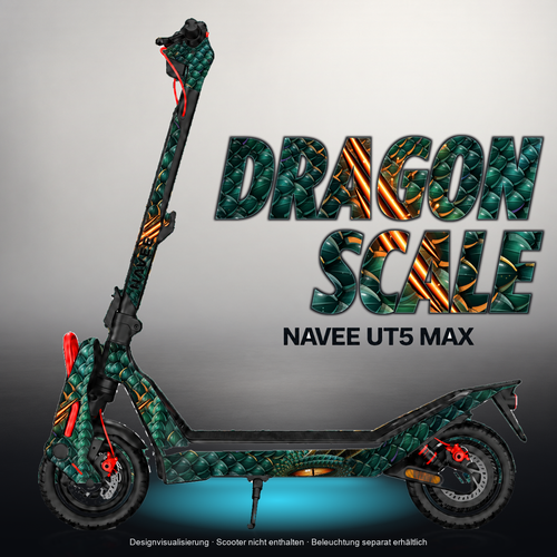 NAVEE UT5 MAX SKIN | DRAGON SCALE – Designvisualisierung mit Licht in der Skinfarbe; Scooter nicht enthalten, Beleuchtung separat erhältlich