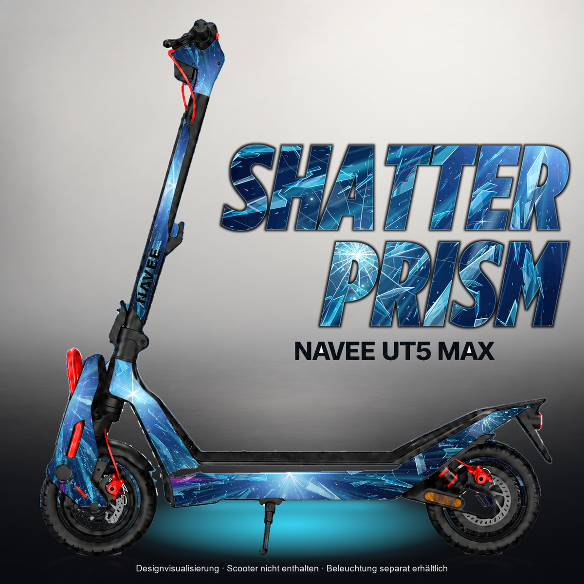 NAVEE UT5 MAX SKIN | SHATTER PRISM – Designvisualisierung mit Licht in der Skinfarbe; Scooter nicht enthalten, Beleuchtung separat erhältlich