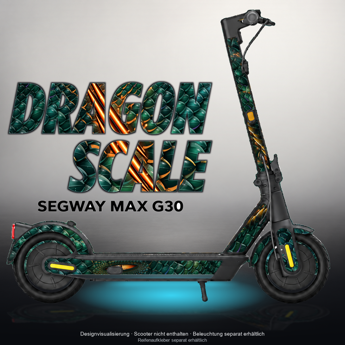 SEGWAY MAX G30 SKIN | DRAGON SCALE – Designvisualisierung mit Licht in der Skinfarbe; Scooter nicht enthalten, Beleuchtung separat erhältlich