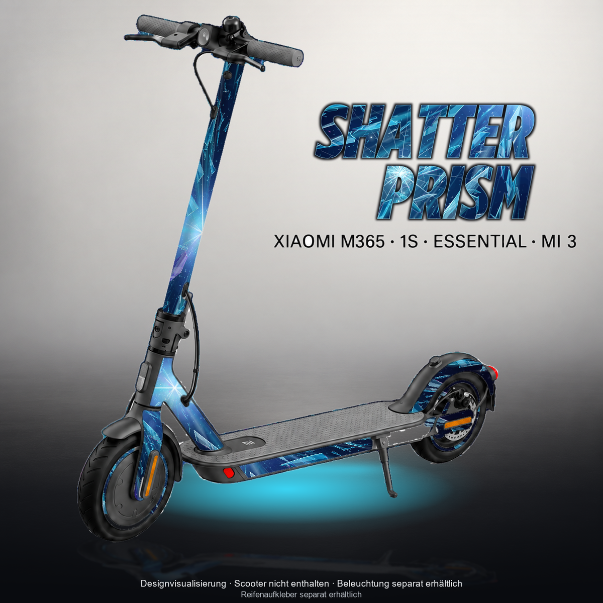 XIAOMI M365 / 1S / ESSENTIAL / MI 3 SKIN | SHATTER PRISM – Designvisualisierung mit Licht in der Skinfarbe; Scooter nicht enthalten, Beleuchtung separat erhältlich
