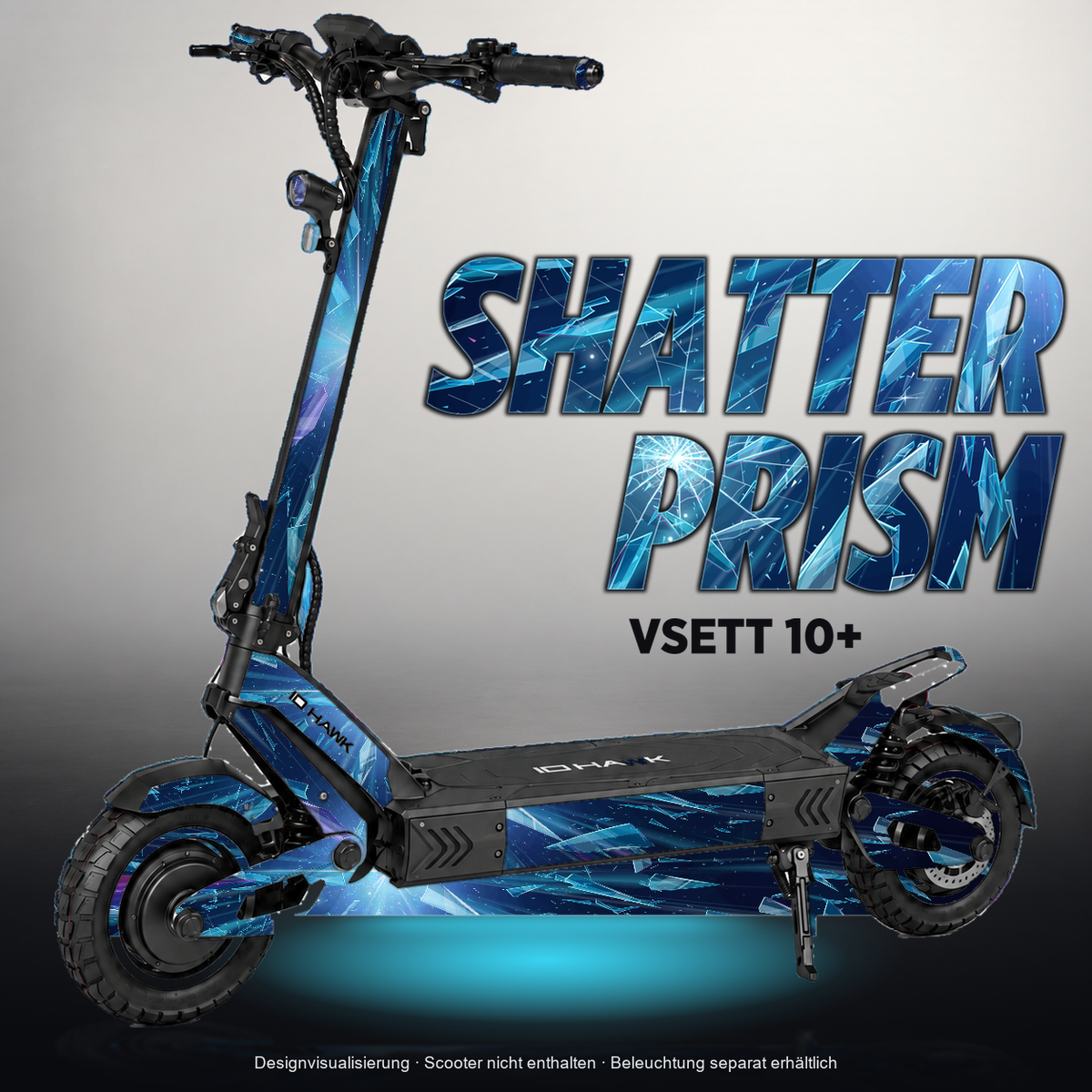 VSETT 10+ SKIN | SHATTER PRISM – Designvisualisierung mit Licht in der Skinfarbe; Scooter nicht enthalten, Beleuchtung separat erhältlich