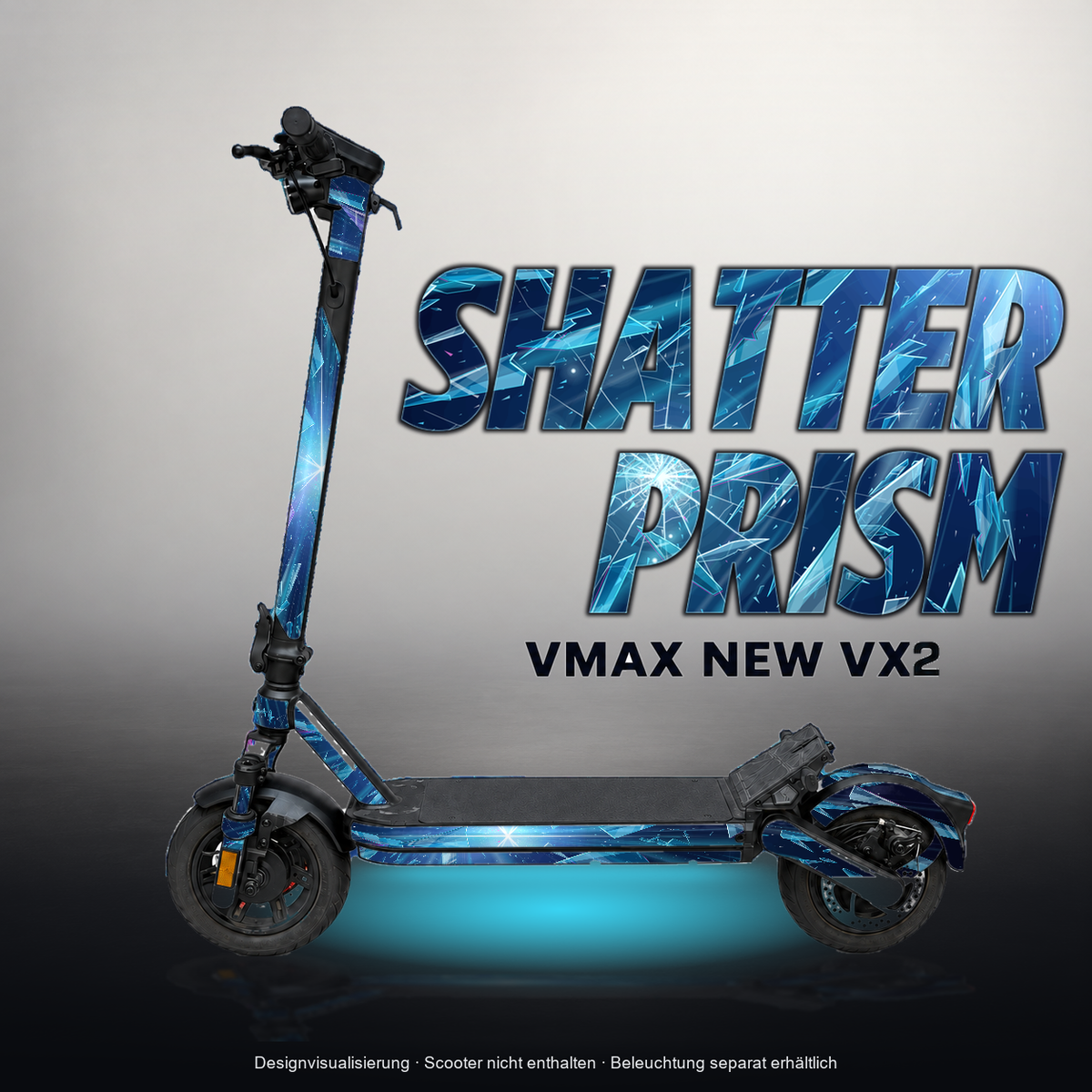 VMAX NEW VX2 SKIN | SHATTER PRISM – Designvisualisierung mit Licht in der Skinfarbe; Scooter nicht enthalten, Beleuchtung separat erhältlich