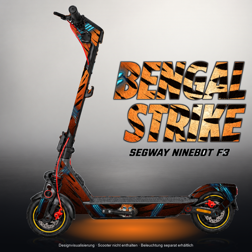 SEGWAY NINEBOT F3 / F3 PRO SKIN | BENGAL STRIKE – Designvisualisierung mit Licht in der Skinfarbe; Scooter nicht enthalten, Beleuchtung separat erhältlich