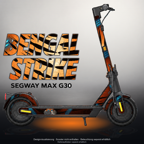 SEGWAY MAX G30 SKIN | BENGAL STRIKE – Designvisualisierung mit Licht in der Skinfarbe; Scooter nicht enthalten, Beleuchtung separat erhältlich