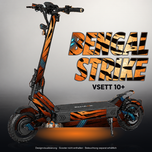 VSETT 10+ SKIN | BENGAL STRIKE – Designvisualisierung mit Licht in der Skinfarbe; Scooter nicht enthalten, Beleuchtung separat erhältlich