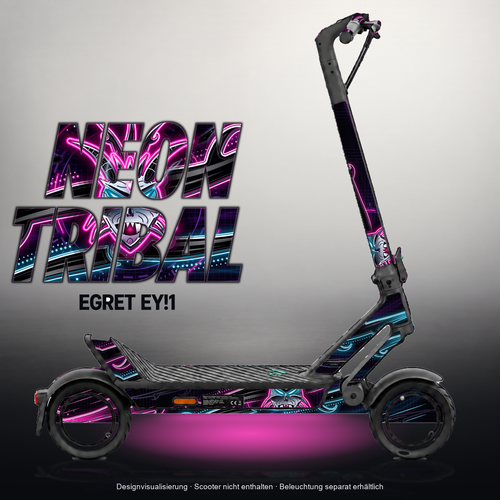 EGRET EY!1 SKIN | NEON TRIBAL – Designvisualisierung mit Licht in der Skinfarbe; Scooter nicht enthalten, Beleuchtung separat erhältlich