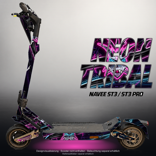 NAVEE ST3 / ST3 PRO SKIN | NEON TRIBAL – Designvisualisierung mit Licht in der Skinfarbe; Scooter nicht enthalten, Beleuchtung separat erhältlich