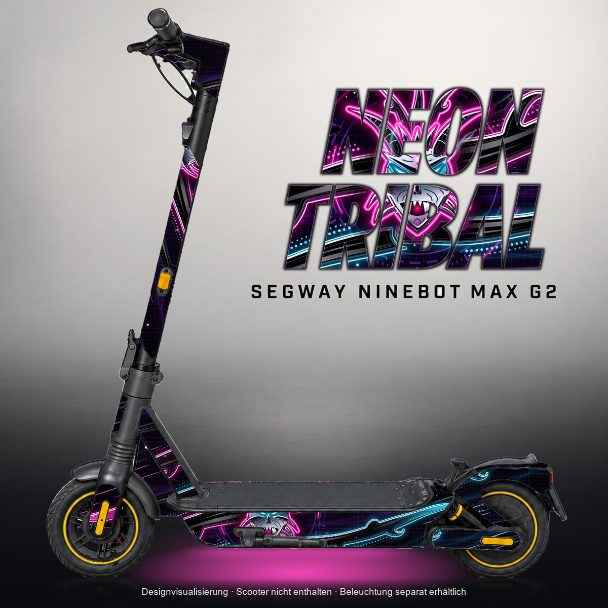 SEGWAY NINEBOT G2 MAX SKIN | NEON TRIBAL – Designvisualisierung mit Licht in der Skinfarbe; Scooter nicht enthalten, Beleuchtung separat erhältlich