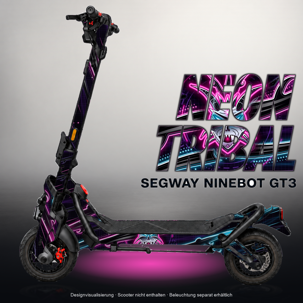 SEGWAY NINEBOT GT3 SKIN | NEON TRIBAL – Designvisualisierung mit Licht in der Skinfarbe; Scooter nicht enthalten, Beleuchtung separat erhältlich