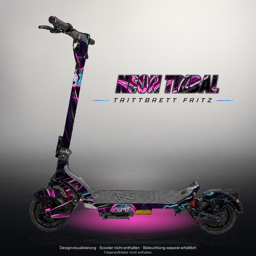 TRITTBRETT FRITZ SKIN | NEON TRIBAL – Designvisualisierung mit Licht in der Skinfarbe; Scooter nicht enthalten, Beleuchtung separat erhältlich