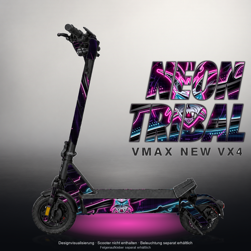 VMAX NEW VX4 SKIN | NEON TRIBAL – Designvisualisierung mit Licht in der Skinfarbe; Scooter nicht enthalten, Beleuchtung separat erhältlich