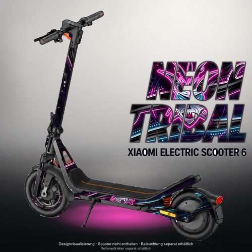 XIAOMI ELECTRIC SCOOTER 6 SKIN | NEON TRIBAL – Designvisualisierung mit Licht in der Skinfarbe; Scooter nicht enthalten, Beleuchtung separat erhältlich